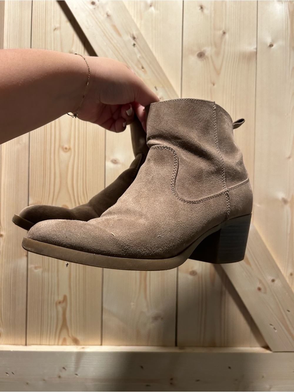 Suede Ankle Boots in Taupe - Women's Fashion Bootie